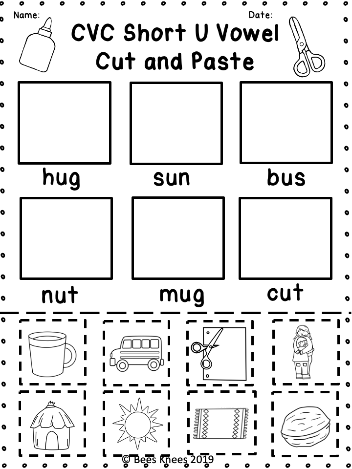 Letter U Cut And Paste Worksheets