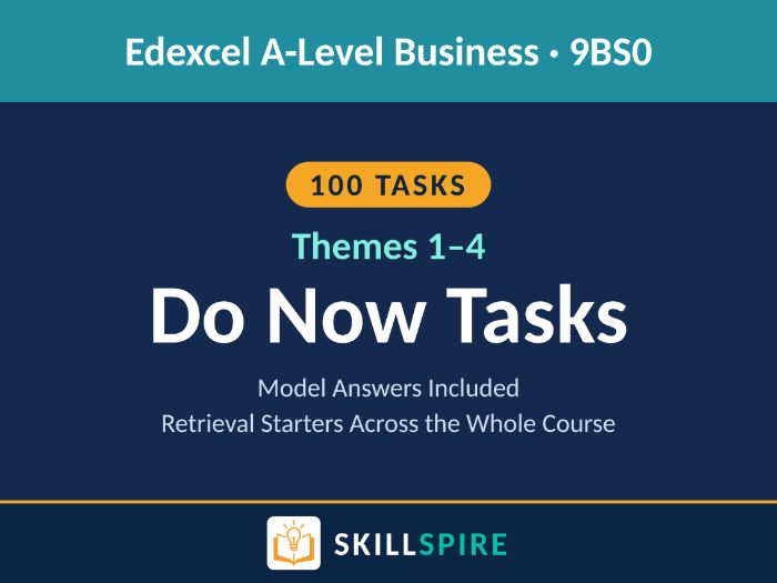 Edexcel A-Level Business: 100 Do Now Tasks - Theme 1 - 4: Model Answers included
