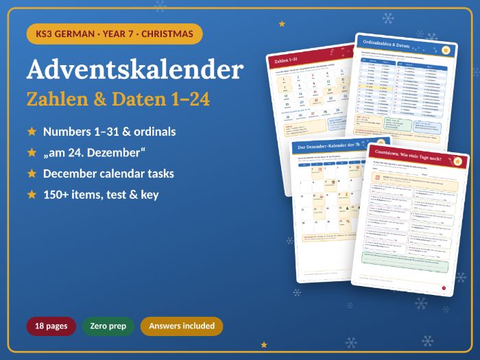 KS3 | A1/A2 German Numbers and Dates Christmas