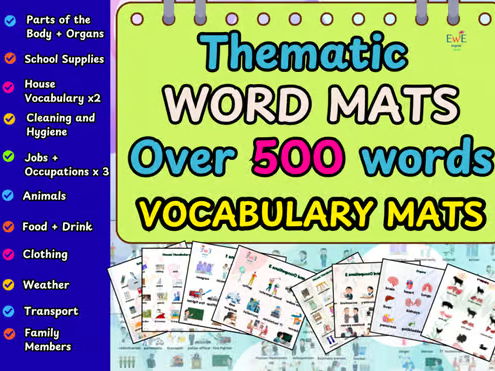 Vocabulary Word Mats MEGA PACK – Over 500 Words Across 21 Thematic Mats!