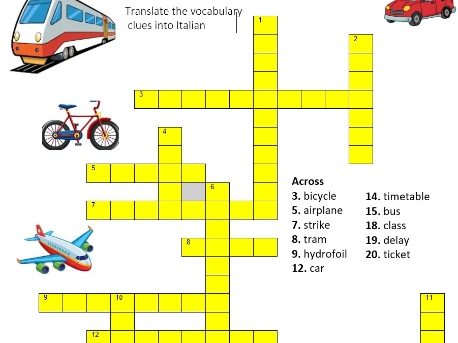 Italian vocabulary crossword. Trasporto / transport
