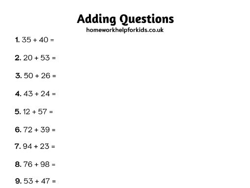 Adding 2 digit numbers worksheet