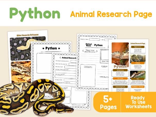 Python Snake Research Worksheets | Reptiles and Habitats