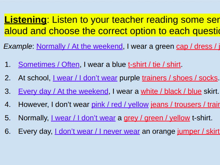 Les vêtements - Lesson 3 KS3