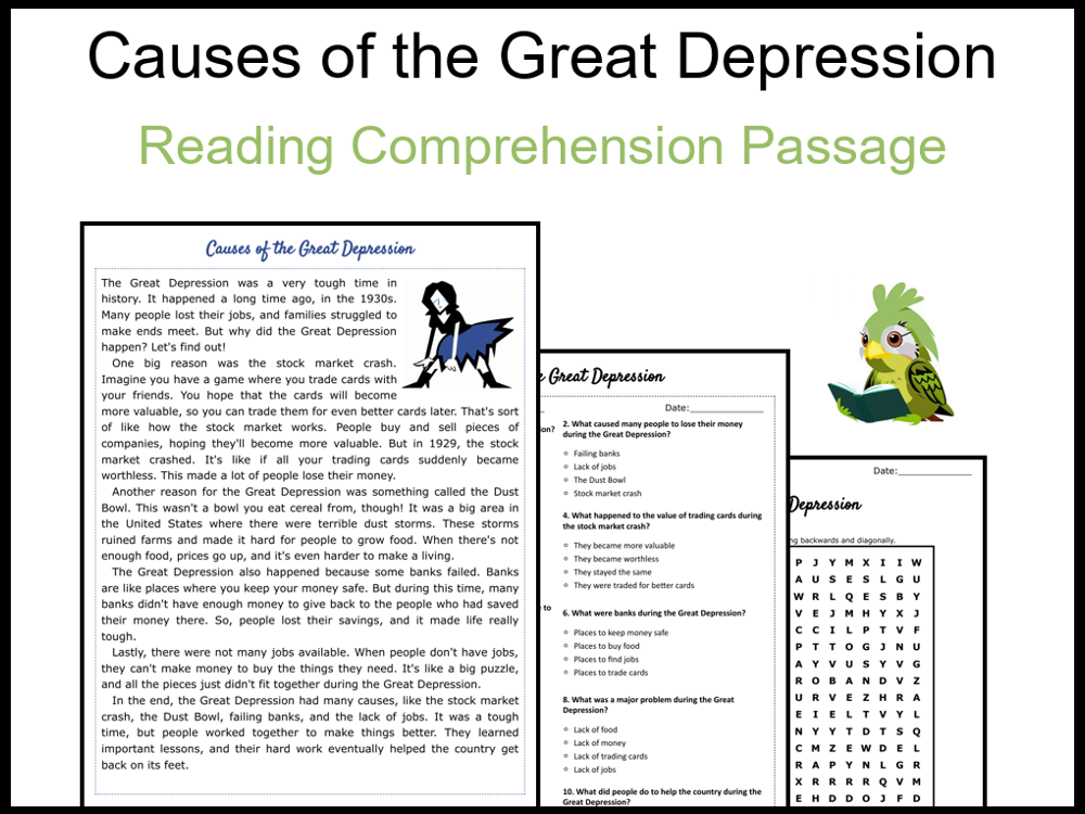 Causes of the Great Depression Reading Comprehension and Word Search ...