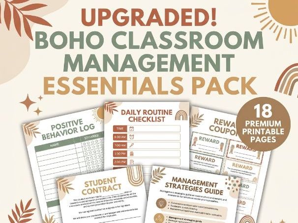 Boho Classroom Management Essentials Pack | Upgraded Printable PDF (18 Pages)