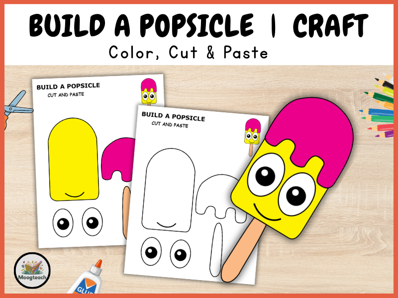 Popsicle Craft Printable | Summer Treat Cut and Paste Activity | Preschool Coloring Worksheet PDF