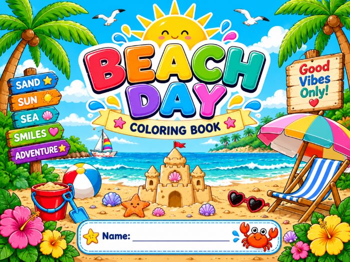 Beach Coloring Pages for Kids | Summer Beach Day Coloring Book Kindergarten–3rd Grade