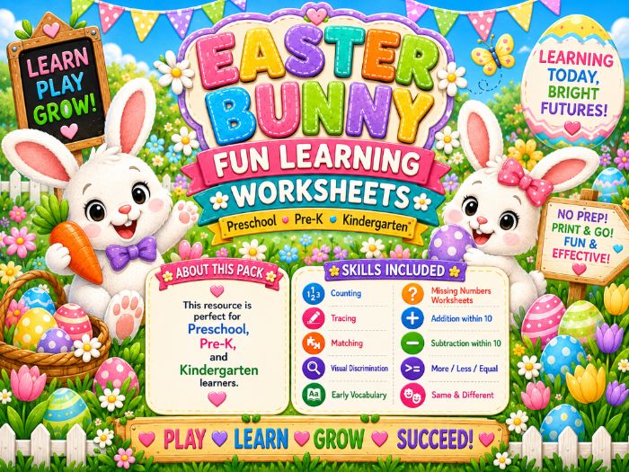 Easter Bunny Worksheets for Preschool & Kindergarten | Easter Math & Tracing Activities