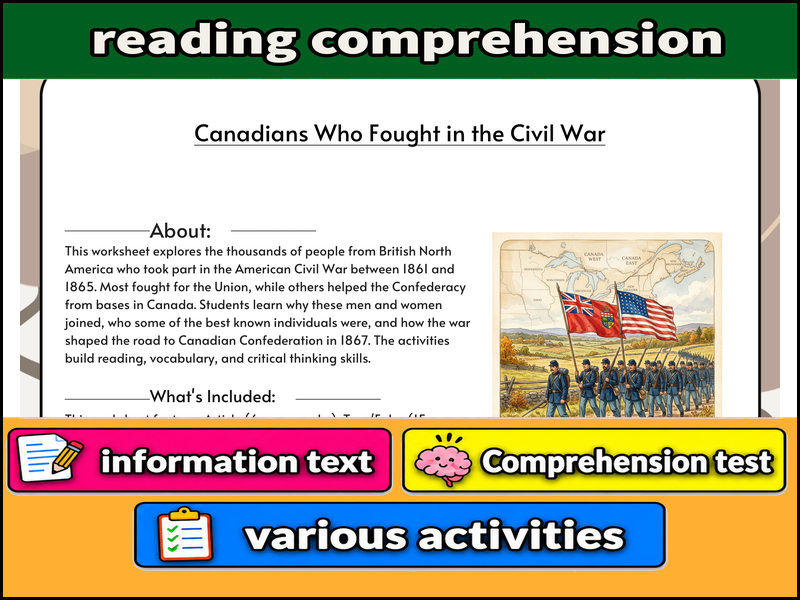 Canadians Who Fought in the Civil War & Comprehension Test