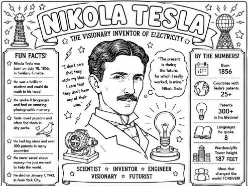 Nikola Tesla Colouring Factsheet