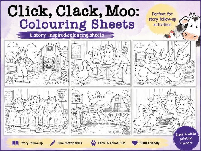 Click clack moo colouring