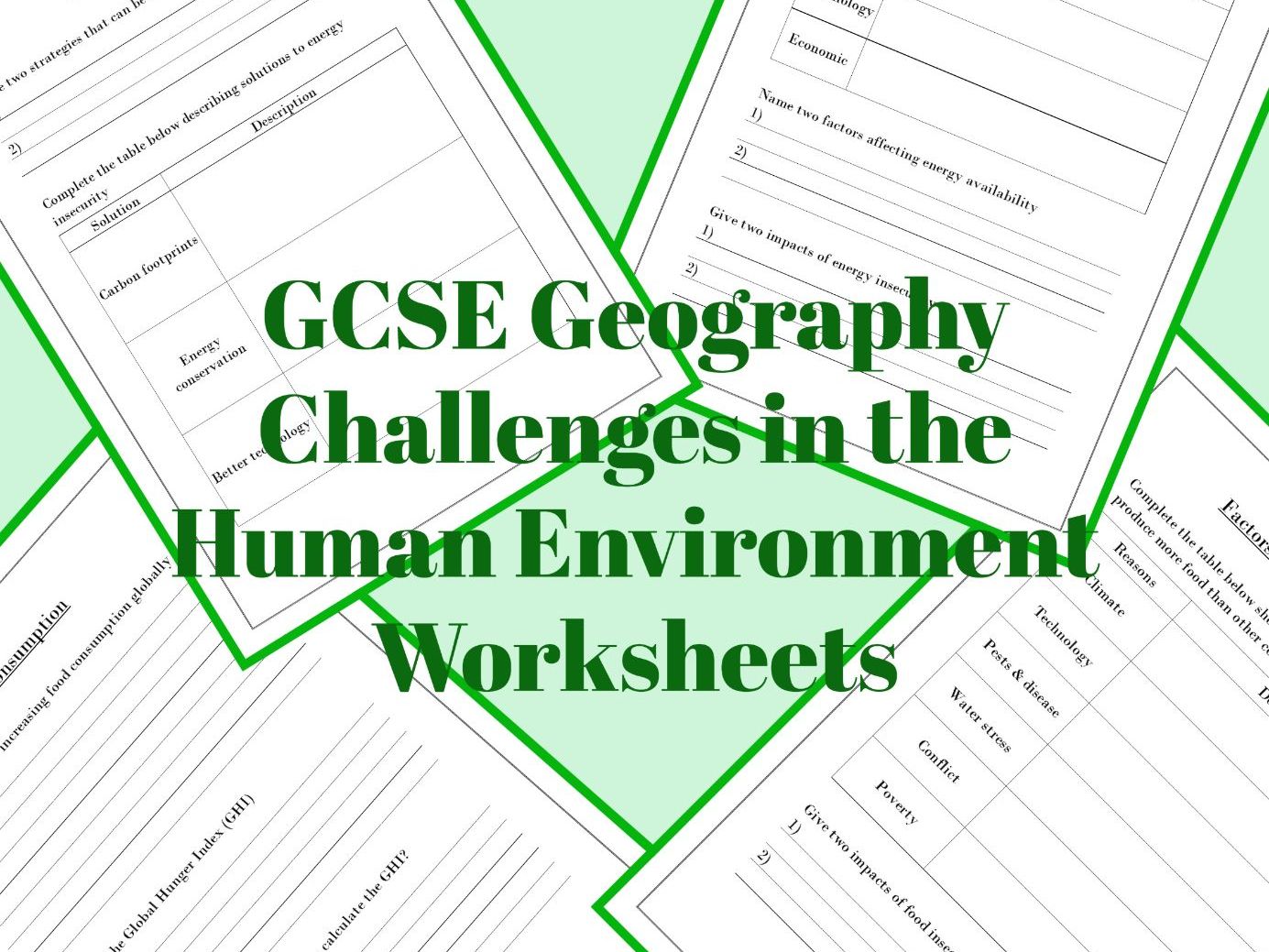 GCSE Geography Challenges in the Human Environment Worksheets Bundle