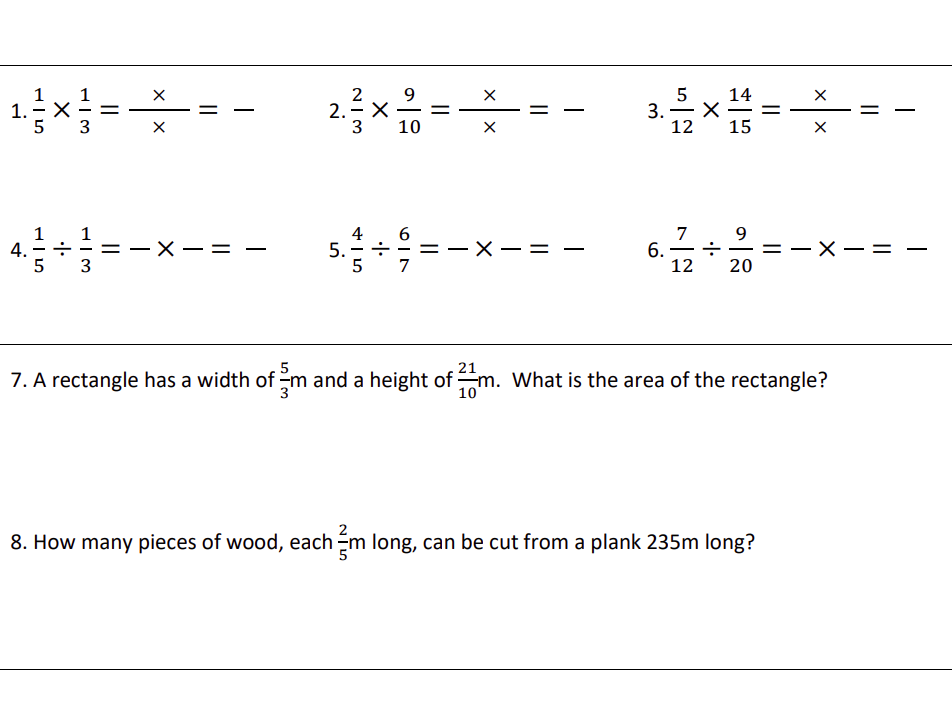 Multiplying & Dividing Fractions Starter