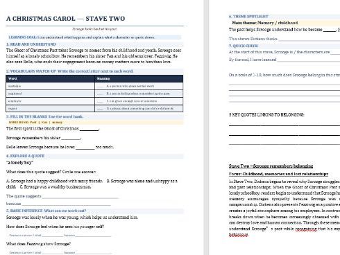 Scaffolded 'A Christmas Carol' work booklet