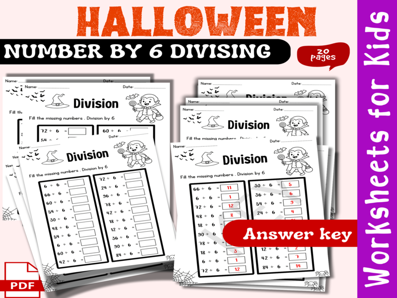 Halloween Division by 6 Worksheet Octobre | Math Facts Practice | Math for Grade