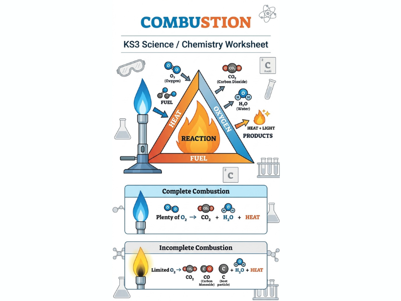 Complete vs Incomplete Combustion | Fire Triangle Science Worksheet