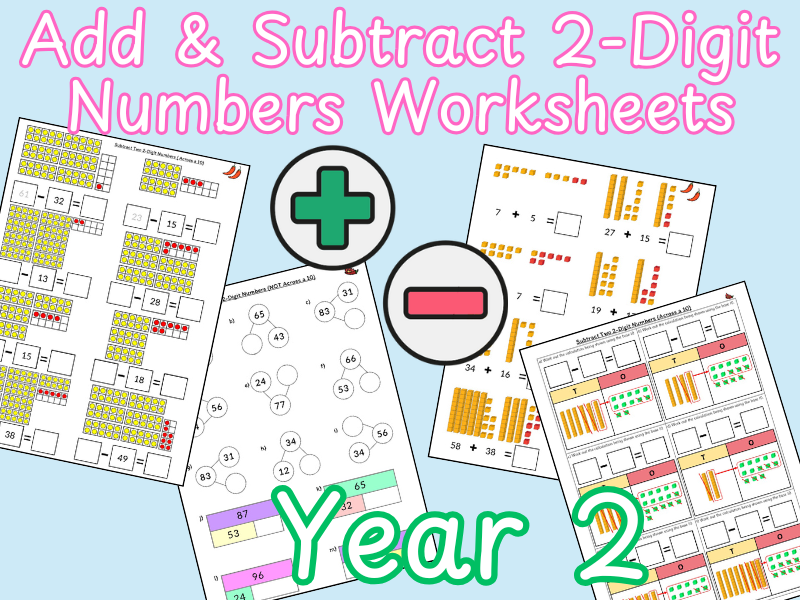 Add & Subtract 2-Digit Numbers Worksheets