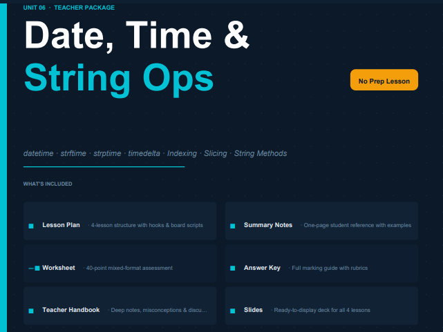 Python String and Date Time Operations Lesson – Coding Activities, Slides & Worksheet
