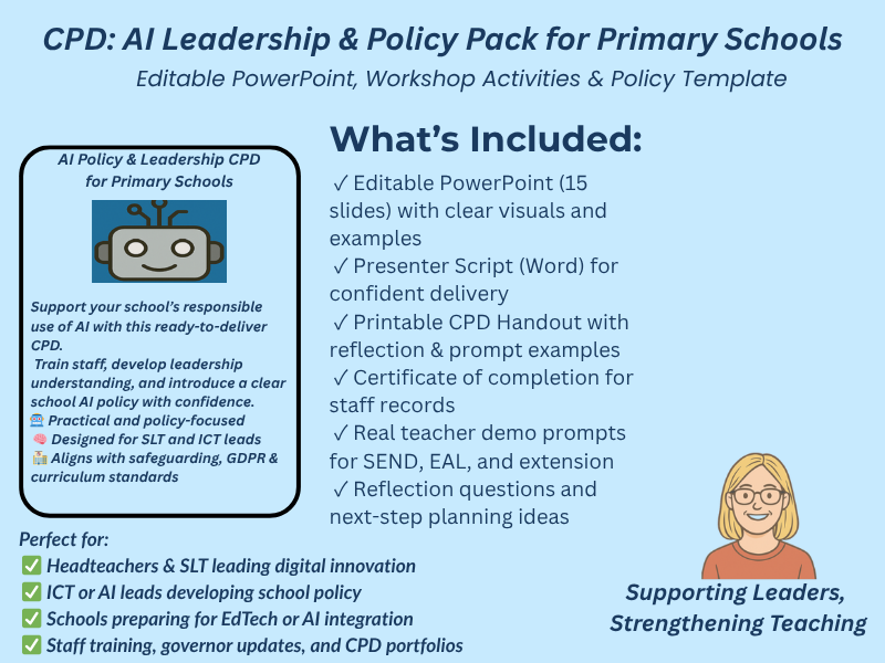 AI CPD  Leadership and Policy Pack for  Primary Staff Training, PPT and Editable Policy Document
