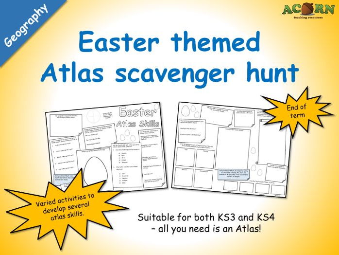 Geography - Easter Atlas Skills (scavenger hunt activity sheet)