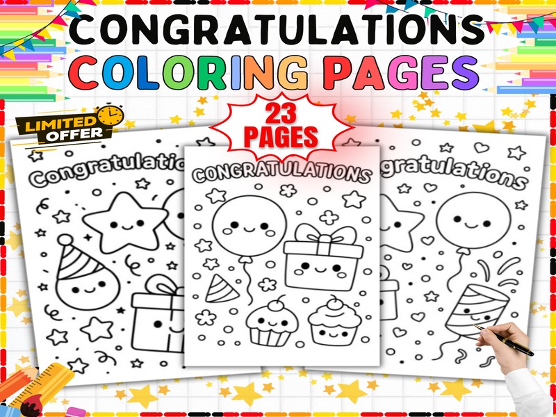 Celebration Coloring Sheets | 23 Pages | Party and Award Activity for Kids
