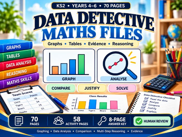 Data Detective Maths Files | KS2 Data Handling and Graph Worksheets | Years 4–6 | 70 Pages