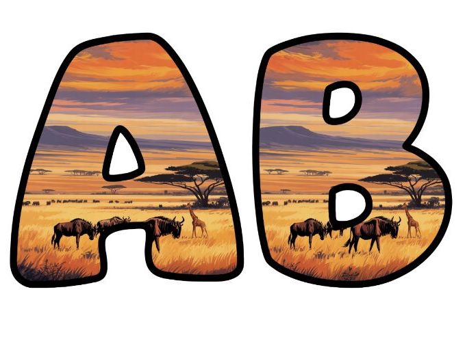 Serengeti Sunset Alphabet Letters | Classroom Display, A-Z 0-9 and Signs