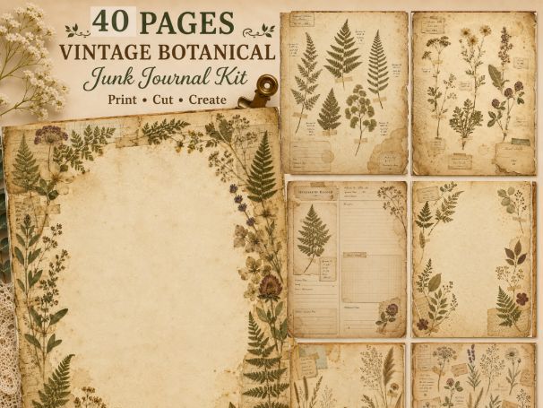 Vintage Botanical Journal Pages | Printable Botanical Writing Paper | Botanical Printable Pack | Nat