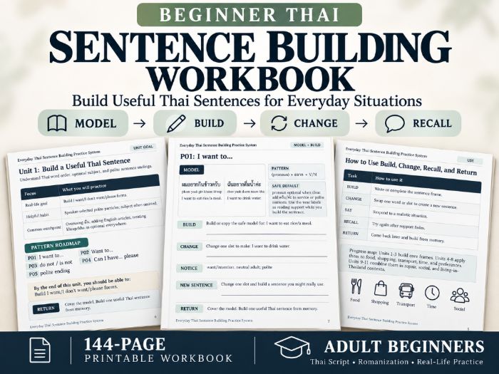 Thai Sentence Building Workbook for Adults