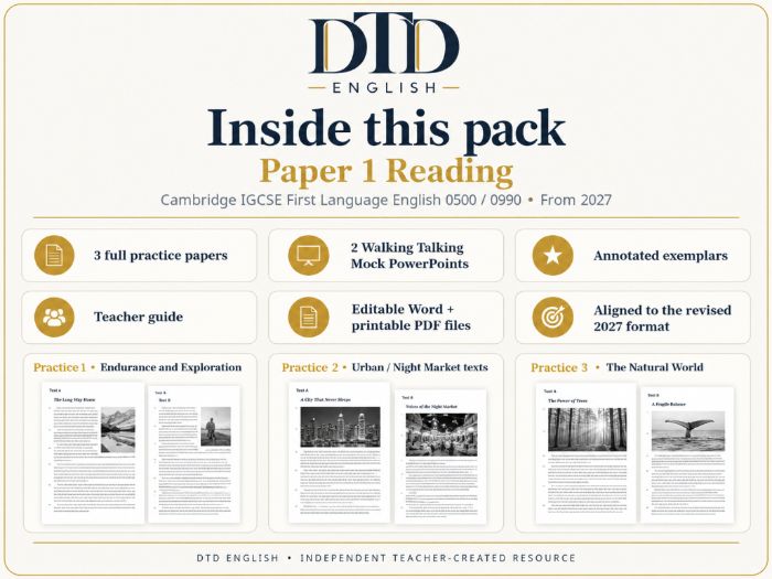 Cambridge IGCSE 0500 0990 Paper 1 Reading from 2027