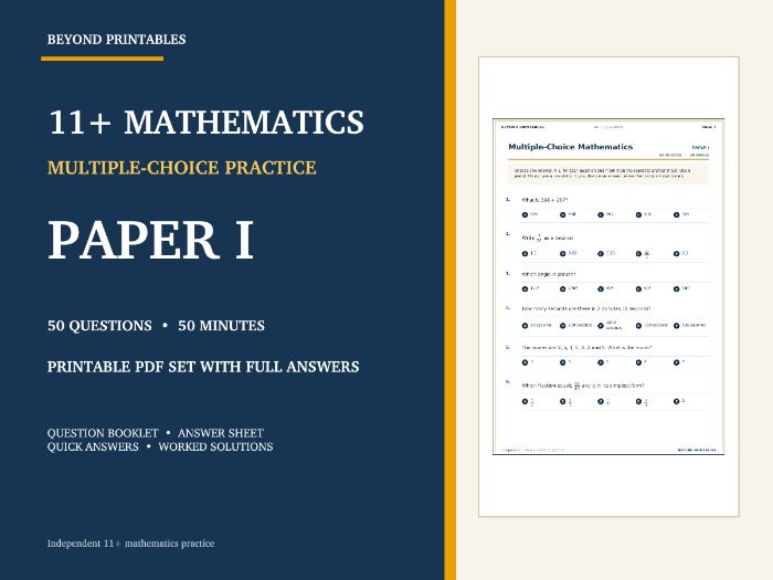 11+ Maths Practice Paper I | 50-Question Multiple Choice Test with Answers