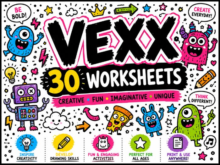 Vexx Inspired Art Worksheets | 30 Creative Doodle Drawing Challenges | KS2 KS3 KS4 | Cover Lessons |