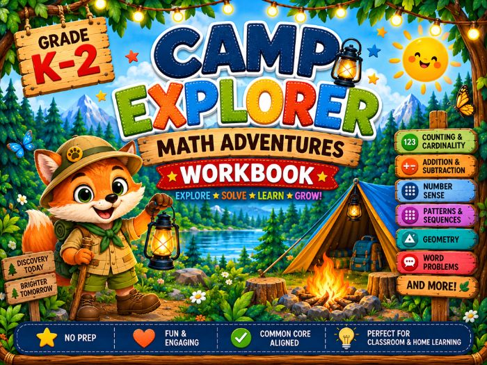 Camp Explorer Math Workbook | Kindergarten, 1st & 2nd Grade Math Activities
