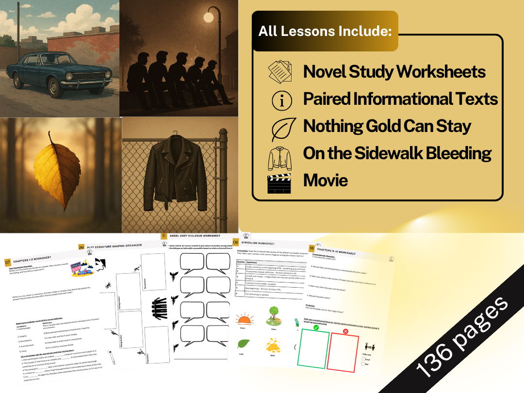 The Outsiders Teaching Unit – Novel Worksheets, Info Texts, Movie, Poem, Short Story