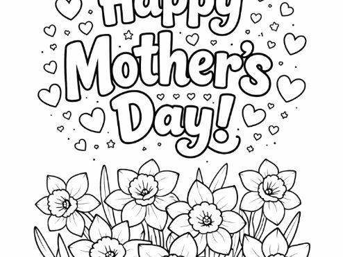 Happy Mother's Day Daffodils Colouring Page