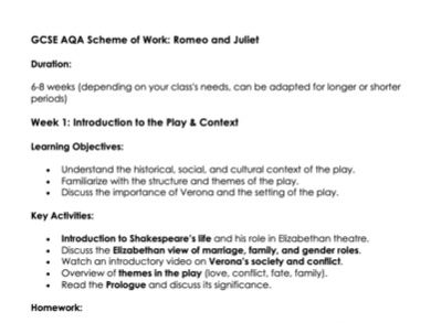 Full Romeo and Juliet GCSE SOW
