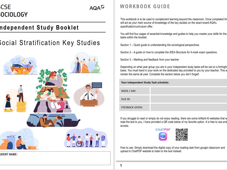 AQA GCSE Sociology Social Stratification Key Study Homework Booklet