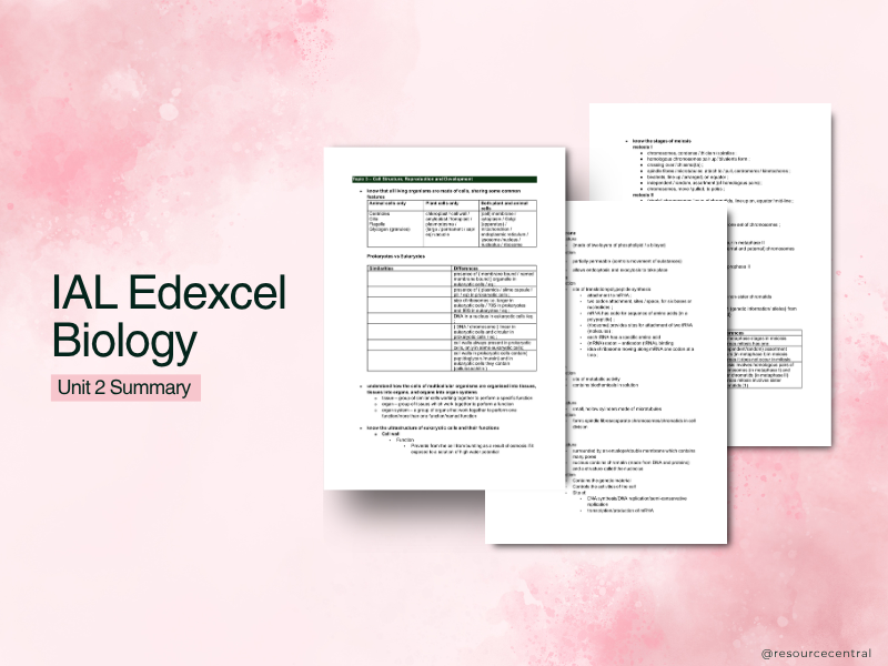 Edexcel IAL Biology Unit 2 Complete Revision Notes