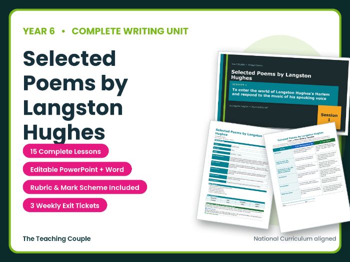 Selected Poems by Langston Hughes | Year 6 English Unit | 15 Complete Lessons + Resources