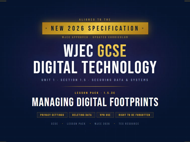 NEW 2026 WJEC GCSE Digital Technology 1.5.3C Managing Digital Footprints | Lesson Pack