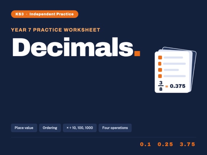 Year 7 Maths | Decimals | Practice Worksheet