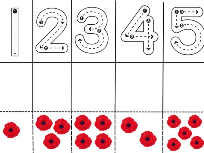 Poppy cut and stick number matching 1-5