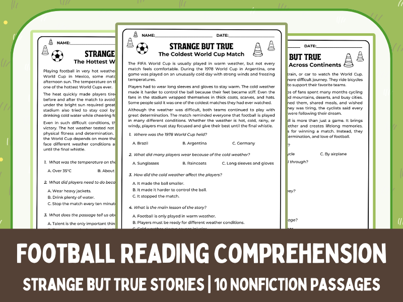 Football Reading Comprehension: Strange but True Stories