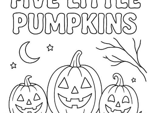 Five Little Pumpkins Colouring Page Halloween