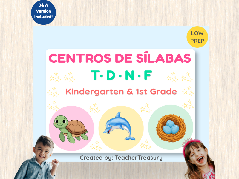 Spanish Syllables Centers T D N F Playdough Mats and Clip Cards EYFS Reception Phonics Activity Pack