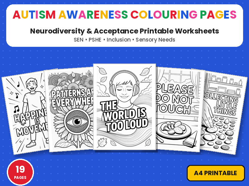 Autism Awareness Colouring Pages | Neurodiversity & Acceptance | Printable Colouring Page Worksheets