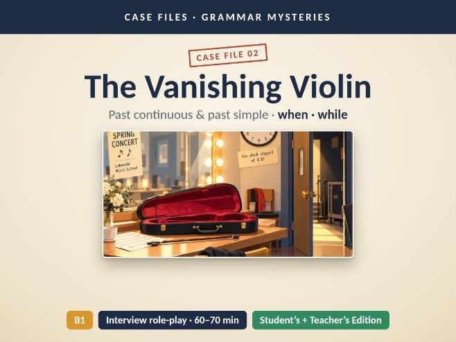 The Vanishing Violin, Past Continuous and Past Simple ESL Lesson for B1, Interview Role Play