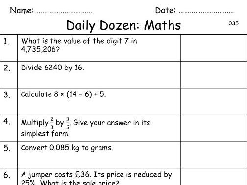 Daily Dozen - 150 KS2 Maths Starters (Answers included)