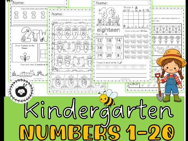 Back to school Math | In the garden count from 1 to 20 worksheets for preschool